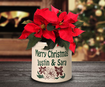 Whitehall Poinsettia Merry Christmas Stoneware Crock, 1 Line