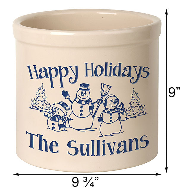 Whitehall Snowman Family w/ 1 Child Stoneware Crock, 2 Line
