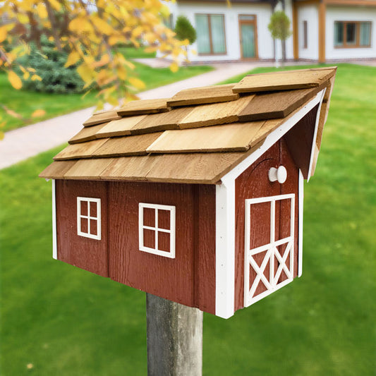 Bird In Hand Amish Made Barn Style Mailbox, Red