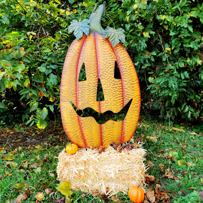 Land & Sea Metal Giant Smiling Pumpkin Yard Art