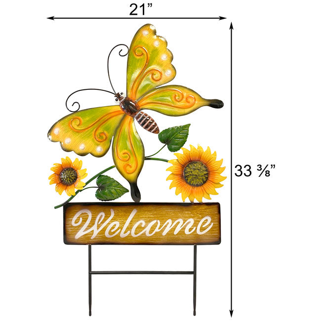 Land & Sea Metal Welcome Butterfly and Blooms Yard Art