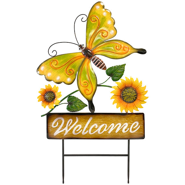 Land & Sea Metal Welcome Butterfly and Blooms Yard Art