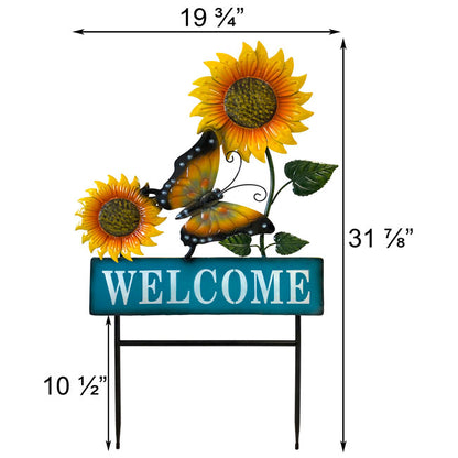 Land & Sea Metal Butterfly with Sunflowers Welcome Yard Art