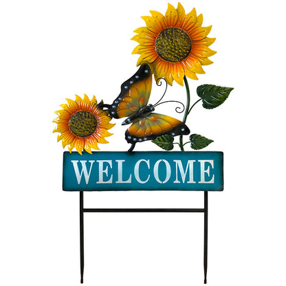 Land & Sea Metal Butterfly with Sunflowers Welcome Yard Art