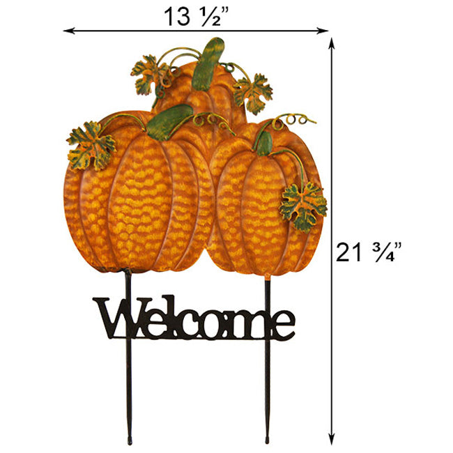 Land & Sea Metal Triple Pumpkins Welcome Yard Art