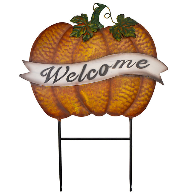 Land & Sea Metal Welcome Banner Pumpkin Yard Art