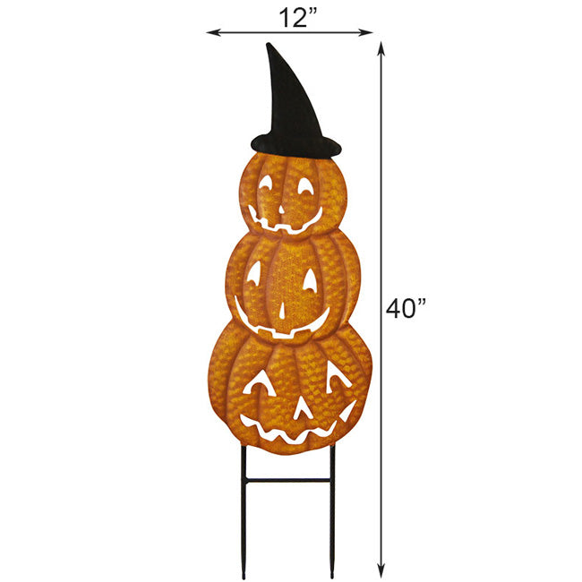 Land & Sea Metal Stacked Jack-O-Lanterns with Witch Hat Art