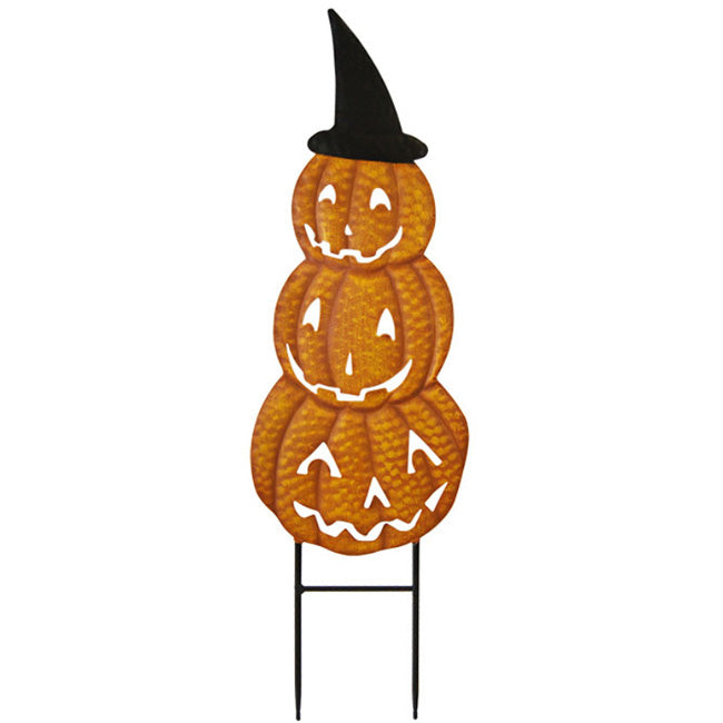 Land & Sea Metal Stacked Jack-O-Lanterns with Witch Hat Art