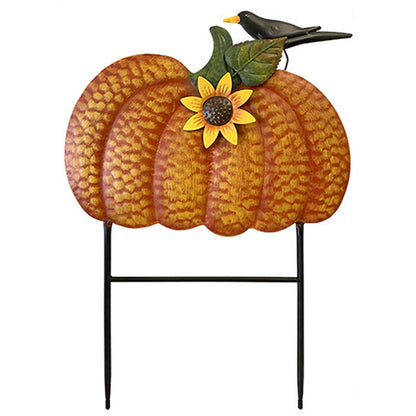 Land & Sea Metal Pumpkin with Sunflower and Bird Yard Art