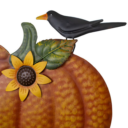 Land & Sea Metal Pumpkin with Sunflower and Bird Yard Art