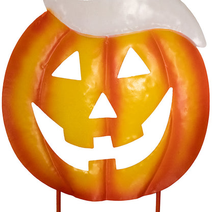 Land & Sea Metal Jack-O-Lantern with Boo Ghost Yard Art