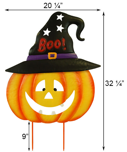 Land & Sea Metal Jack-O-Lantern with Boo Witch Hat Yard Art