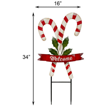 Land & Sea Metal Candy Cane Staked Yard Art, 34"H