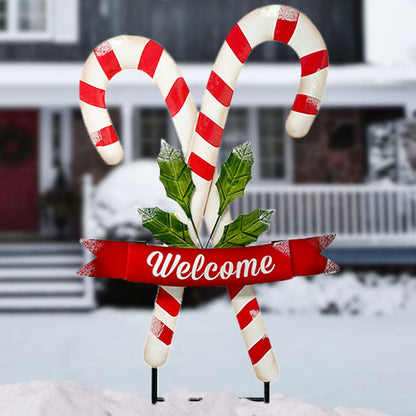 Land & Sea Metal Candy Cane Staked Yard Art, 34"H