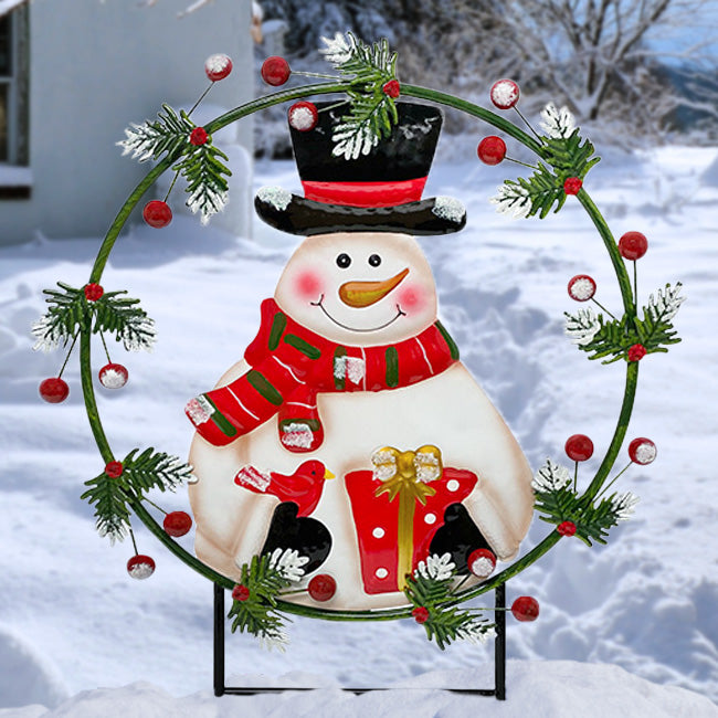 Land & Sea Metal Snowman and Wreath Staked Yard Art, 32"H