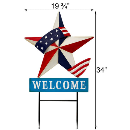 Land & Sea Metal Patriotic Welcome Star Yard Art, 34"H