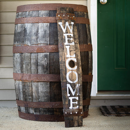 Amish-Made Whiskey Barrel Porch Sign, Welcome