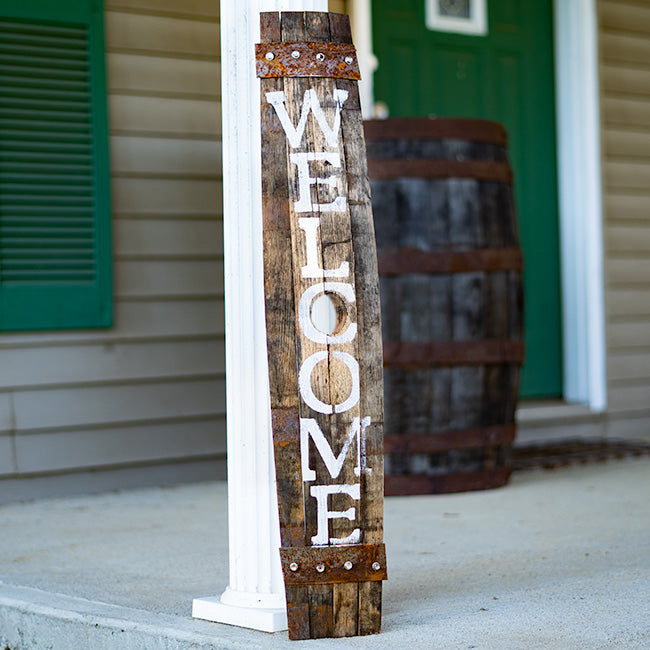 Amish-Made Whiskey Barrel Porch Sign, Welcome