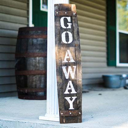 Amish-Made Whiskey Barrel Porch Sign, Go Away