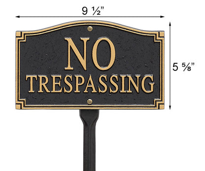 Whitehall "No Trespassing" Statement Plaque, Black / Gold