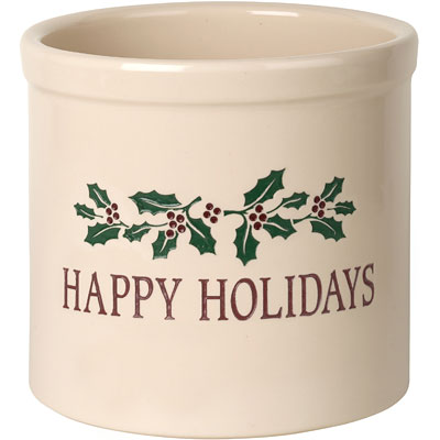 Whitehall Happy Holidays Holly Stoneware Crock