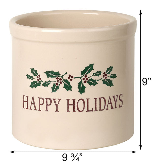 Whitehall Happy Holidays Holly Stoneware Crock