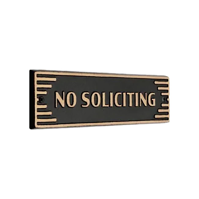 Whitehall Door Art Deco Plaque, No Soliciting