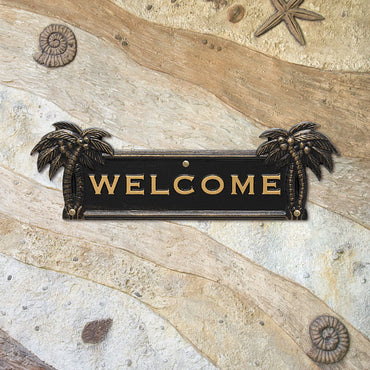 Whitehall Palm Tree Welcome Wall Plaque, Black/Gold