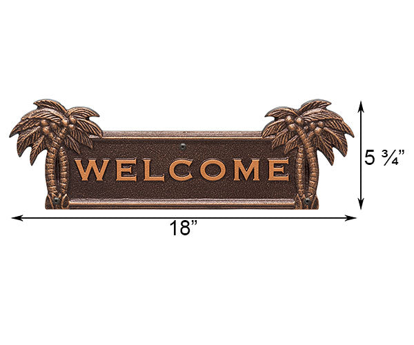 Whitehall Palm Tree Welcome Wall Plaque, Antique Copper