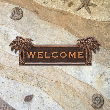 Whitehall Palm Tree Welcome Wall Plaque, Antique Copper