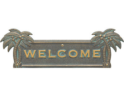 Whitehall Palm Tree Welcome Wall Plaque, Bronze Verdigris