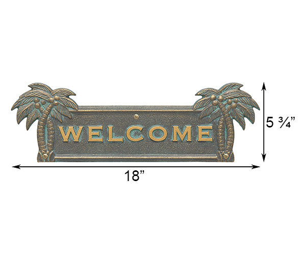 Whitehall Palm Tree Welcome Wall Plaque, Bronze Verdigris