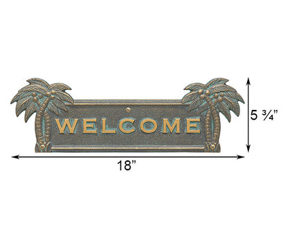 Whitehall Palm Tree Welcome Wall Plaque, Bronze Verdigris