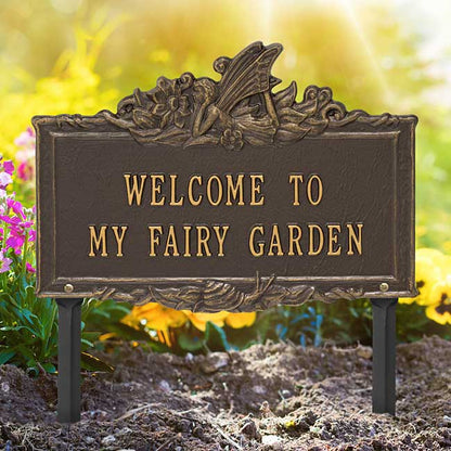 Whitehall Welcome to My Fairy Garden Lawn Marker, Brnze/Gold