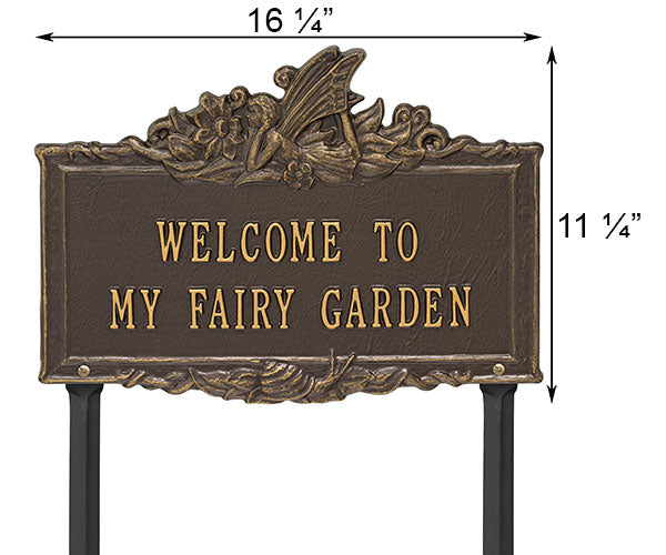 Whitehall Welcome to My Fairy Garden Lawn Marker, Brnze/Gold