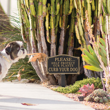 Whitehall Protect Our Plants Curb Your Dog Plaque, Blk/Gld