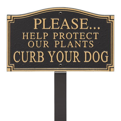 Whitehall Protect Our Plants Curb Your Dog Plaque, Blk/Gld