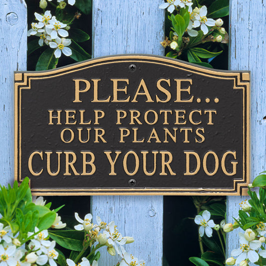 Whitehall Protect Our Plants Curb Your Dog Plaque, Blk/Gld