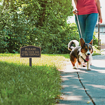 Whitehall Please Curb Your Dog at Sidewalk Plaque, Blk/Gld