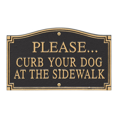 Whitehall Please Curb Your Dog at Sidewalk Plaque, Blk/Gld