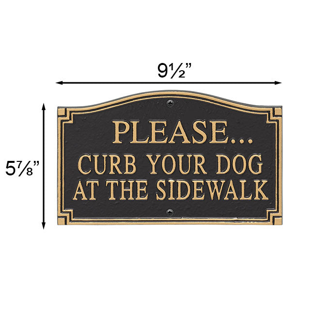 Whitehall Please Curb Your Dog at Sidewalk Plaque, Blk/Gld