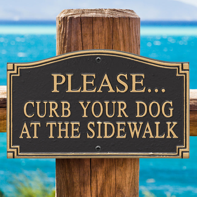 Whitehall Please Curb Your Dog at Sidewalk Plaque, Blk/Gld