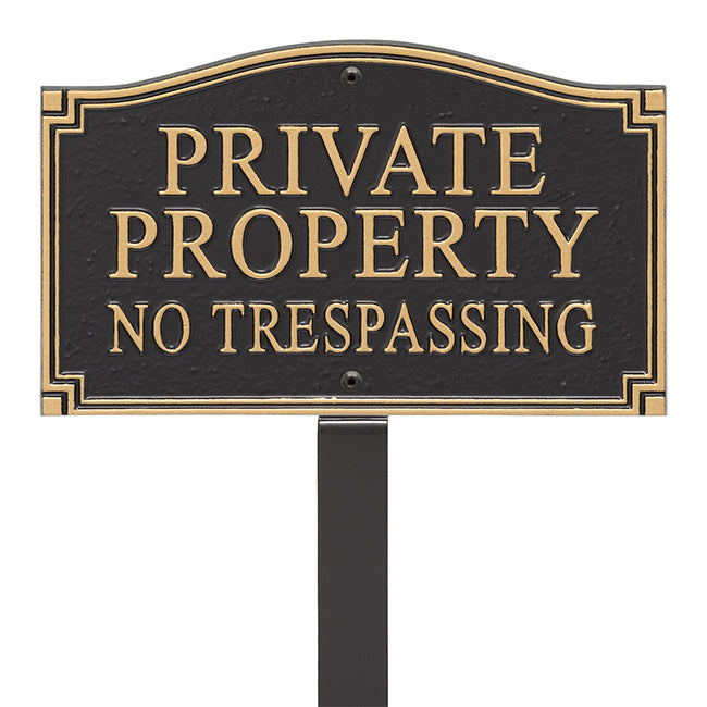 Whitehall Private Property No Trespassing Plaque, Black/Gold