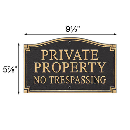 Whitehall Private Property No Trespassing Plaque, Black/Gold