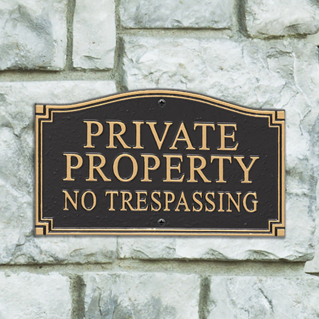 Whitehall Private Property No Trespassing Plaque, Black/Gold