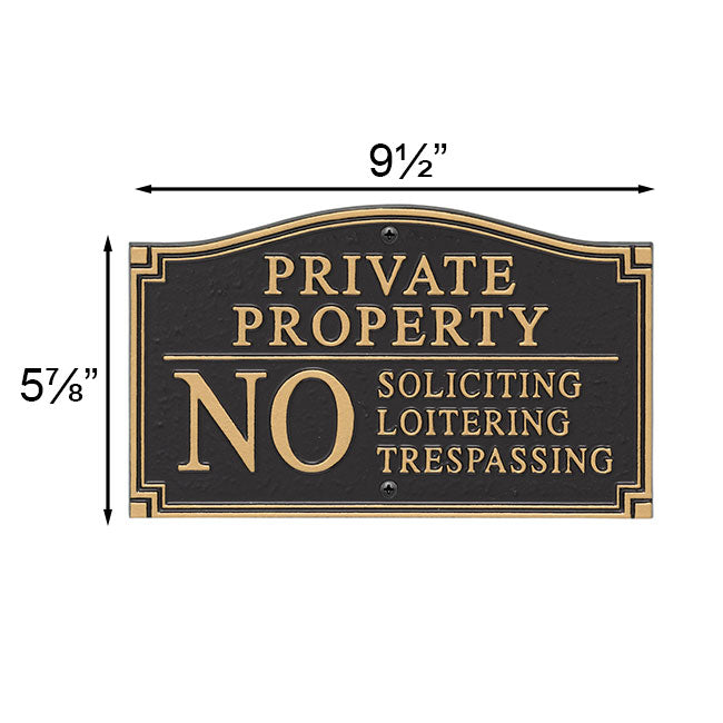 Whitehall No Soliciting Loitering Trespassing Plaque, Black