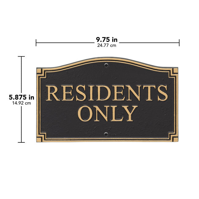 Whitehall Residents Only Plaque, Black/Gold