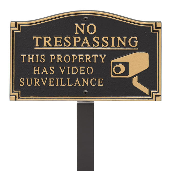 Whitehall No Trespassing Plaque with Graphic, Black/Gold