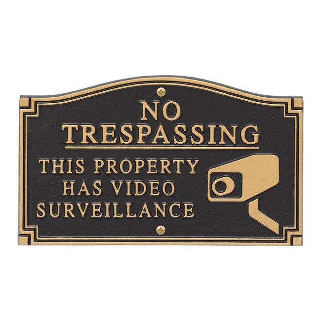 Whitehall No Trespassing Plaque with Graphic, Black/Gold