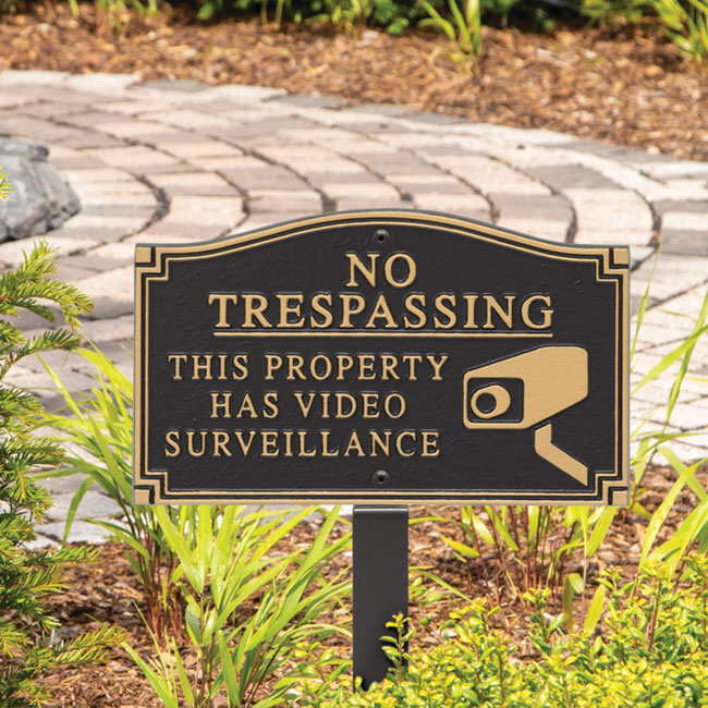 Whitehall No Trespassing Plaque with Graphic, Black/Gold